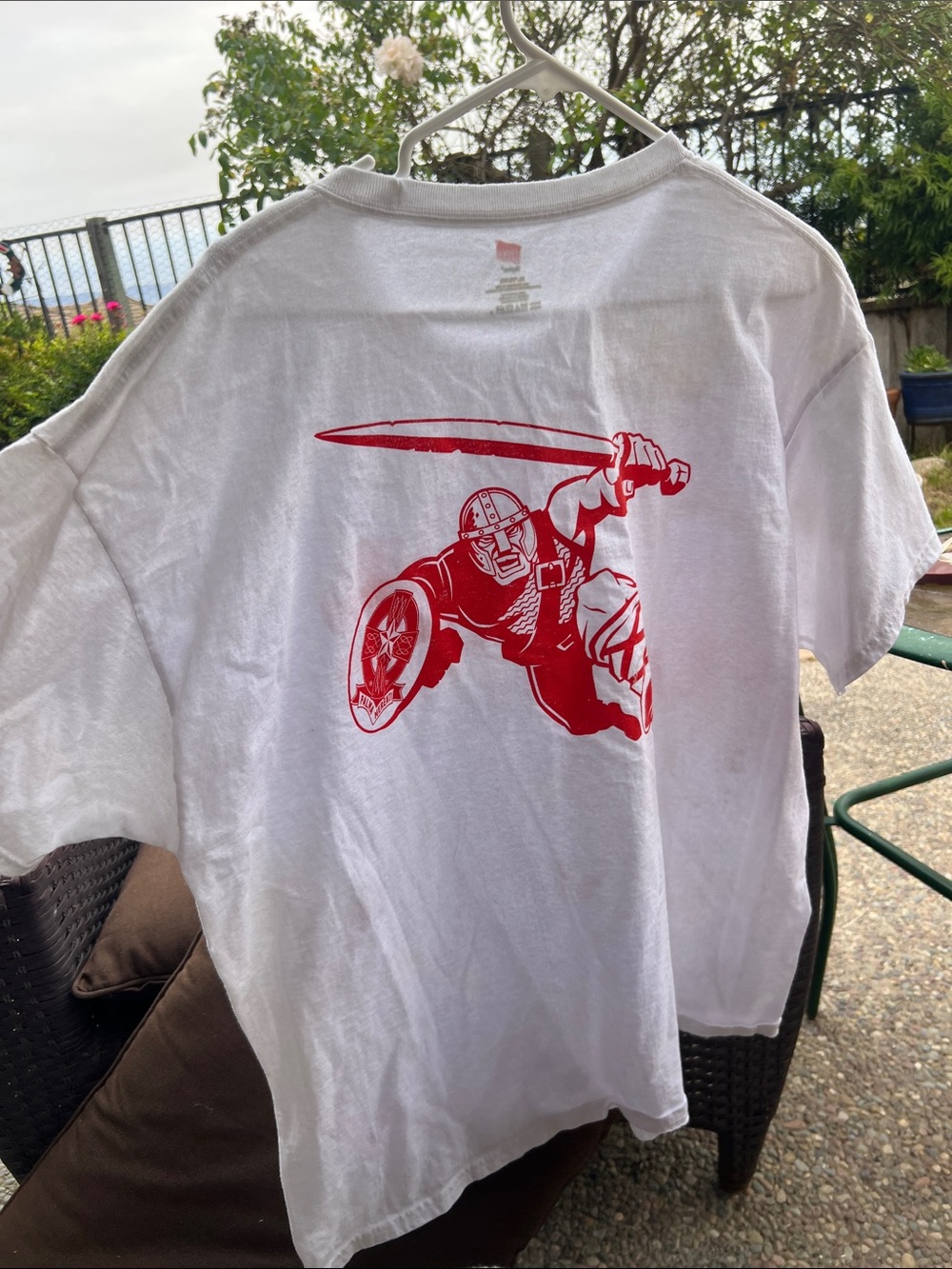 Hanes White Short Sleeve Tee with Bold Red Warrior Graphic
